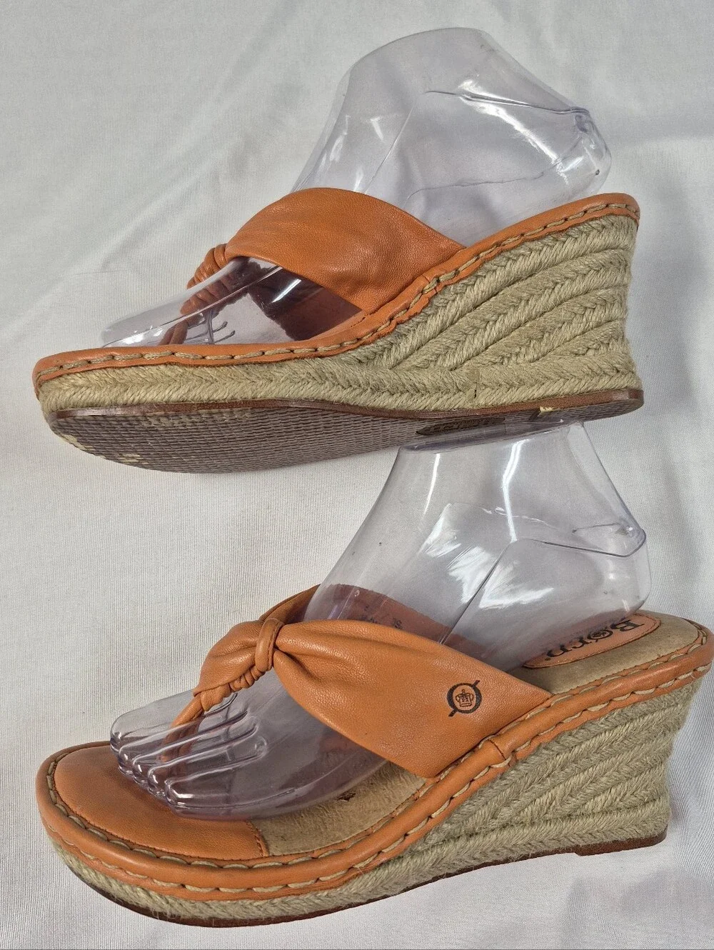 Born Cetina Orange Knotted Wedge Espadrille Sandals Size 8